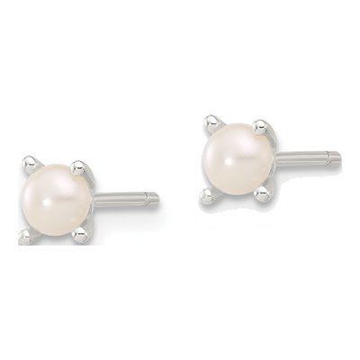 Sterling Silver 4mm Semi-round Freshwater Cultured Pearl Stud Earrings – view 2