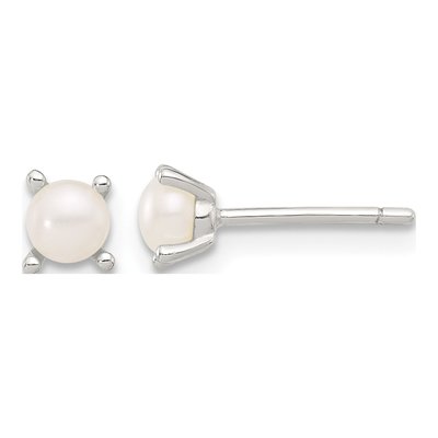 Sterling Silver 4mm Semi-round Freshwater Cultured Pearl Stud Earrings