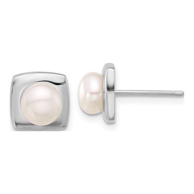 Sterling Silver Freshwater Cultured Pearl Button Stud Earrings