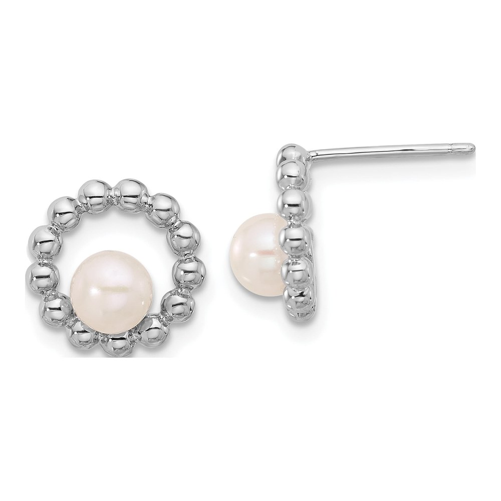 Sterling Silver Freshwater Cultured Pearl Button Stud Earrings