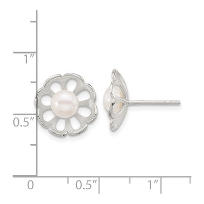 Sterling Silver Button Freshwater Cultured Pearl Flower Stud Earrings – view 4
