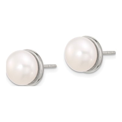 Sterling Silver Freshwater Cultured Pearl Button Stud Earrings – view 2