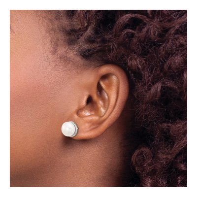 Sterling Silver Freshwater Cultured Pearl Button Stud Earrings – view 3