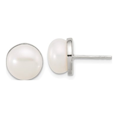 Sterling Silver Freshwater Cultured Pearl Button Stud Earrings