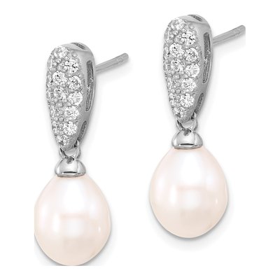 Sterling Silver Freshwater Cultured Pearl & CZ Dangle Earrings – view 2