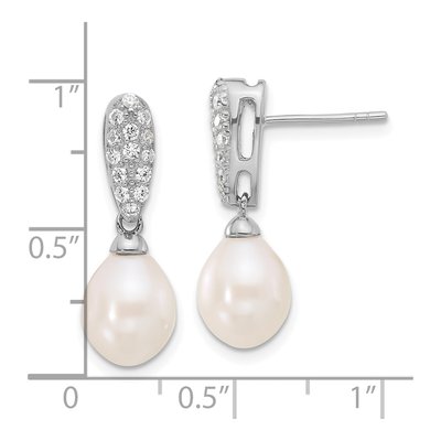 Sterling Silver Freshwater Cultured Pearl & CZ Dangle Earrings – view 4