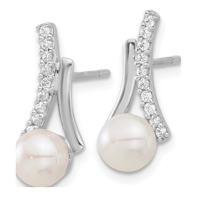 Sterling Silver Freshwater Cultured Pearl & CZ Dangle Earrings – view 2