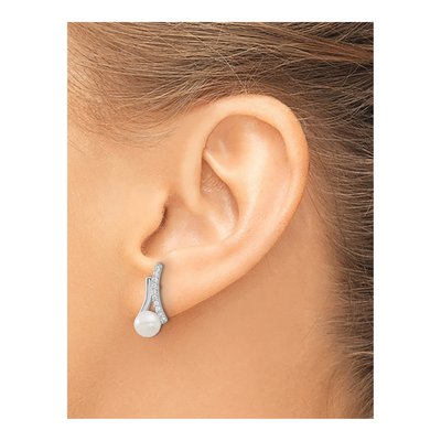 Sterling Silver Freshwater Cultured Pearl & CZ Dangle Earrings – view 3