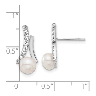 Sterling Silver Freshwater Cultured Pearl & CZ Dangle Earrings – view 4