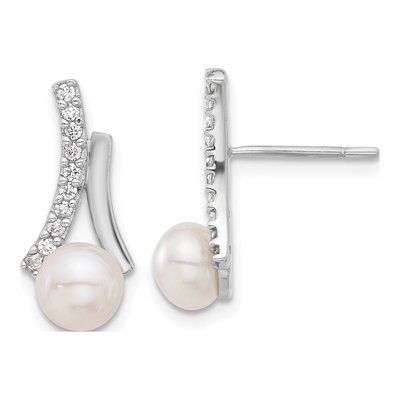 Sterling Silver Freshwater Cultured Pearl & CZ Dangle Earrings