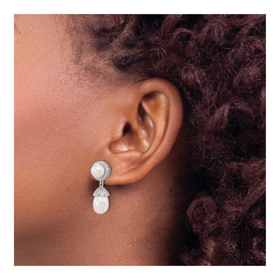 Sterling Silver Freshwater Cultured Pearl & CZ Dangle Earrings – view 3