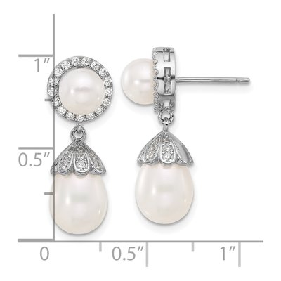 Sterling Silver Freshwater Cultured Pearl & CZ Dangle Earrings – view 4