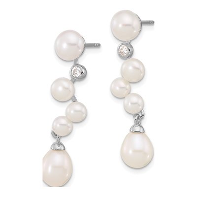 Sterling Silver Freshwater Cultured Pearl & CZ Dangle Earrings – view 2