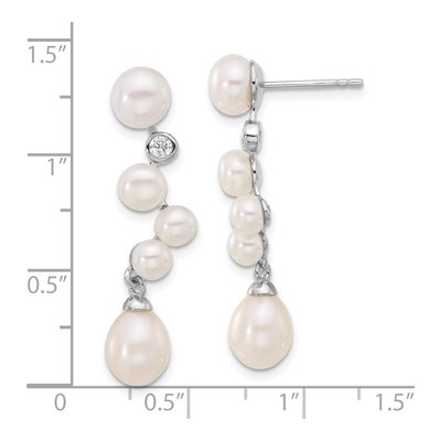 Sterling Silver Freshwater Cultured Pearl & CZ Dangle Earrings – view 4