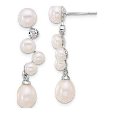 Sterling Silver Freshwater Cultured Pearl & CZ Dangle Earrings