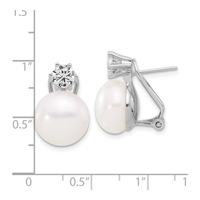 Sterling Silver Button Freshwater Cultured Pearl & CZ Omega Stud Earrings – view 4