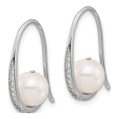 Sterling Silver Freshwater Cultured Pearl & CZ Threader Earrings – view 2
