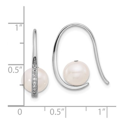 Sterling Silver Freshwater Cultured Pearl & CZ Threader Earrings – view 4