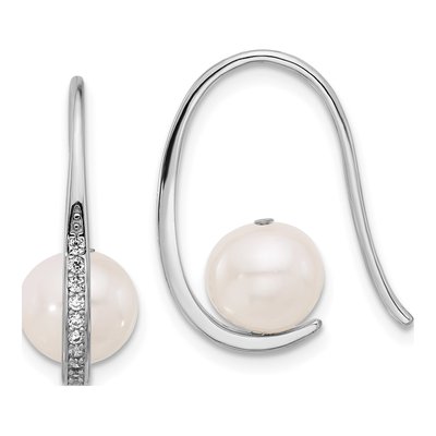 Sterling Silver Freshwater Cultured Pearl & CZ Threader Earrings