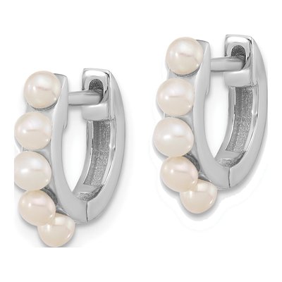 Sterling Silver 13mm Freshwater Cultured Pearl Huggie Hoop Earrings – view 2