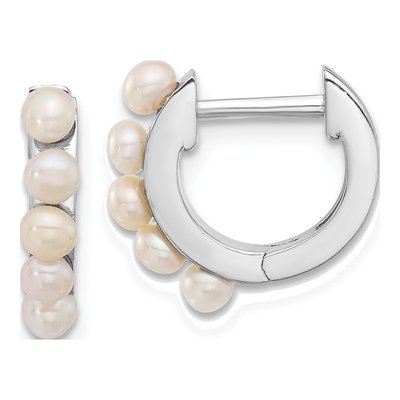 Sterling Silver 13mm Freshwater Cultured Pearl Huggie Hoop Earrings