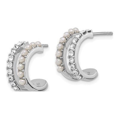 Sterling Silver 16mm Freshwater Cultured Pearl & Crystal Double Hoop Earrings – view 2