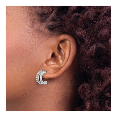 Sterling Silver 16mm Freshwater Cultured Pearl & Crystal Double Hoop Earrings – view 3