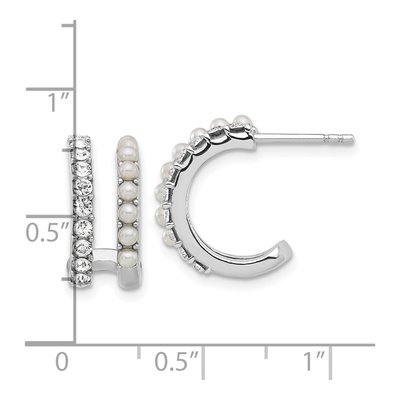 Sterling Silver 16mm Freshwater Cultured Pearl & Crystal Double Hoop Earrings – view 4