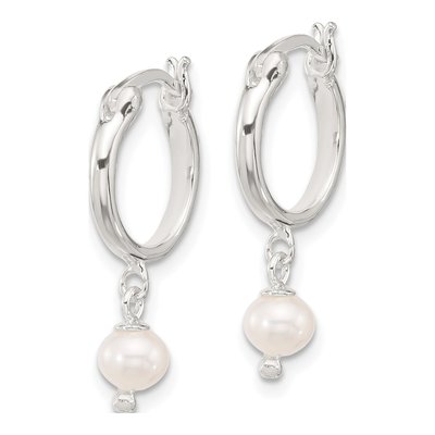 Sterling Silver 23mm Freshwater Cultured Pearl Hoop Earrings – view 2