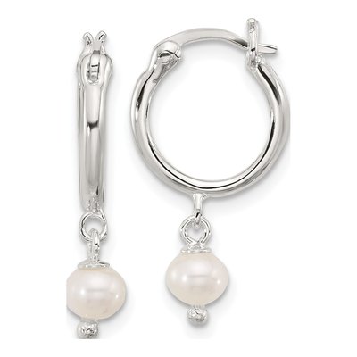 Sterling Silver 23mm Freshwater Cultured Pearl Hoop Earrings