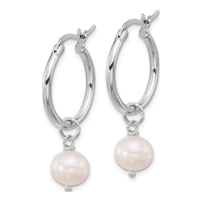 Sterling Silver 33mm Freshwater Cultured Pearl Hoop Earrings – view 2