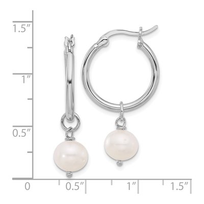 Sterling Silver 33mm Freshwater Cultured Pearl Hoop Earrings – view 4