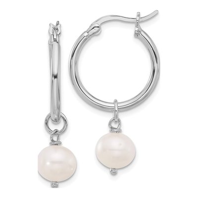 Sterling Silver 33mm Freshwater Cultured Pearl Hoop Earrings