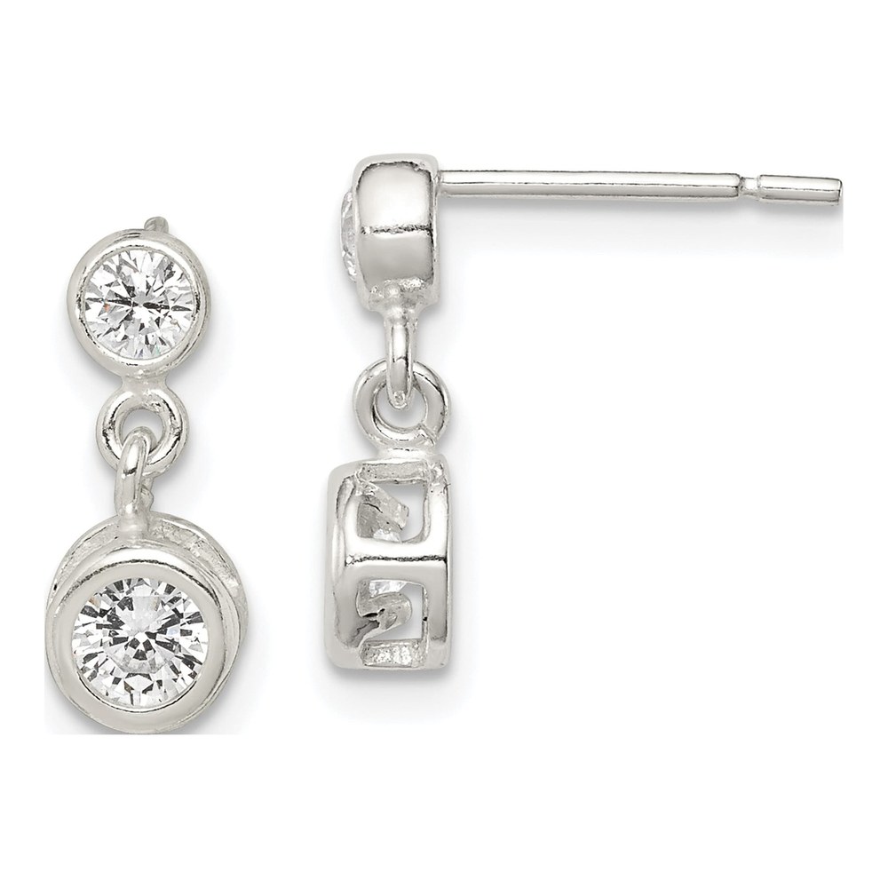 Sterling Silver CZ Bezel Dangle Earrings