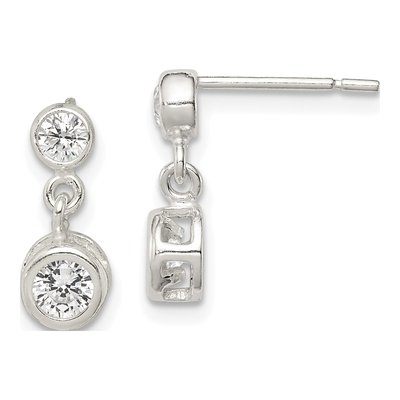 Sterling Silver CZ Bezel Dangle Earrings