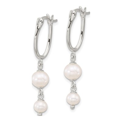 Sterling Silver 37mm Freshwater Cultured Pearl Hoop Earrings – view 2