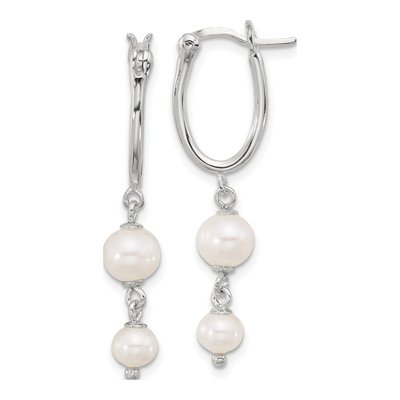 Sterling Silver 37mm Freshwater Cultured Pearl Hoop Earrings