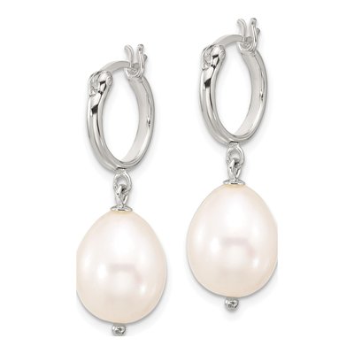 Sterling Silver 32mm Freshwater Cultured Pearl Hoop Earrings – view 2