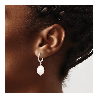 Sterling Silver 32mm Freshwater Cultured Pearl Hoop Earrings – view 3