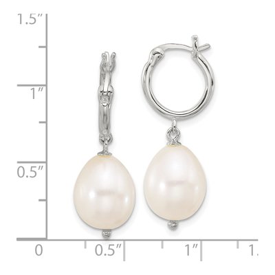Sterling Silver 32mm Freshwater Cultured Pearl Hoop Earrings – view 4