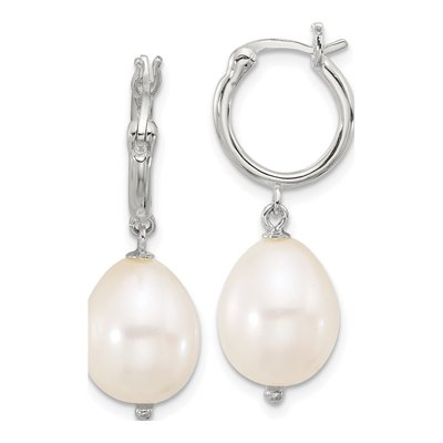 Sterling Silver 32mm Freshwater Cultured Pearl Hoop Earrings