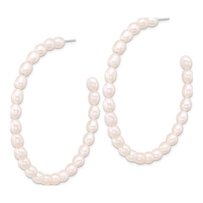 Sterling Silver 67mm Freshwater Cultured Pearl C- Hoop Earrings – view 2