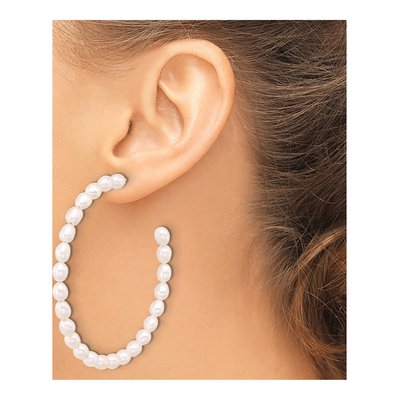 Sterling Silver 67mm Freshwater Cultured Pearl C- Hoop Earrings – view 3