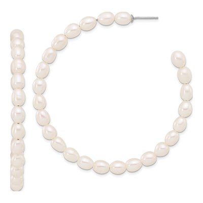 Sterling Silver 67mm Freshwater Cultured Pearl C- Hoop Earrings