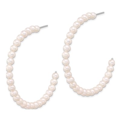 Sterling Silver 56mm Freshwater Cultured Pearl C- Hoop Earrings – view 2
