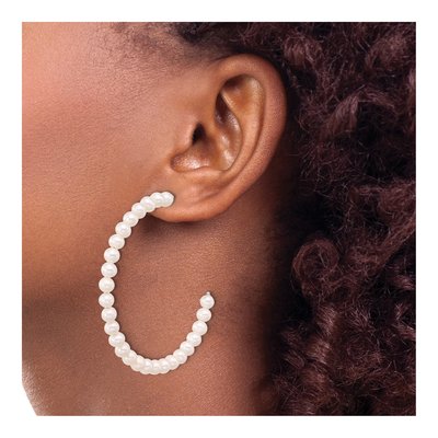 Sterling Silver 56mm Freshwater Cultured Pearl C- Hoop Earrings – view 3