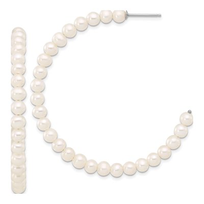 Sterling Silver 56mm Freshwater Cultured Pearl C- Hoop Earrings