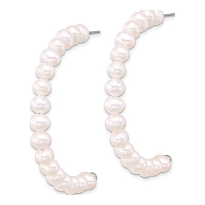 Sterling Silver 53mm Freshwater Cultured Pearl J- Hoop Earrings – view 2
