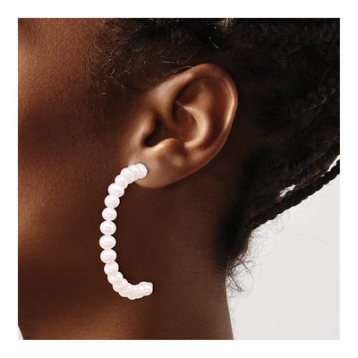 Sterling Silver 53mm Freshwater Cultured Pearl J- Hoop Earrings – view 3