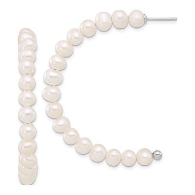 Sterling Silver 53mm Freshwater Cultured Pearl J- Hoop Earrings